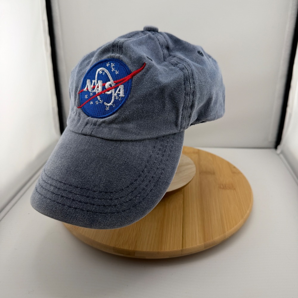 NASA Logo Blue Distressed Cotton Strapback Hat Spacecore Y2K Astronaut Cap
